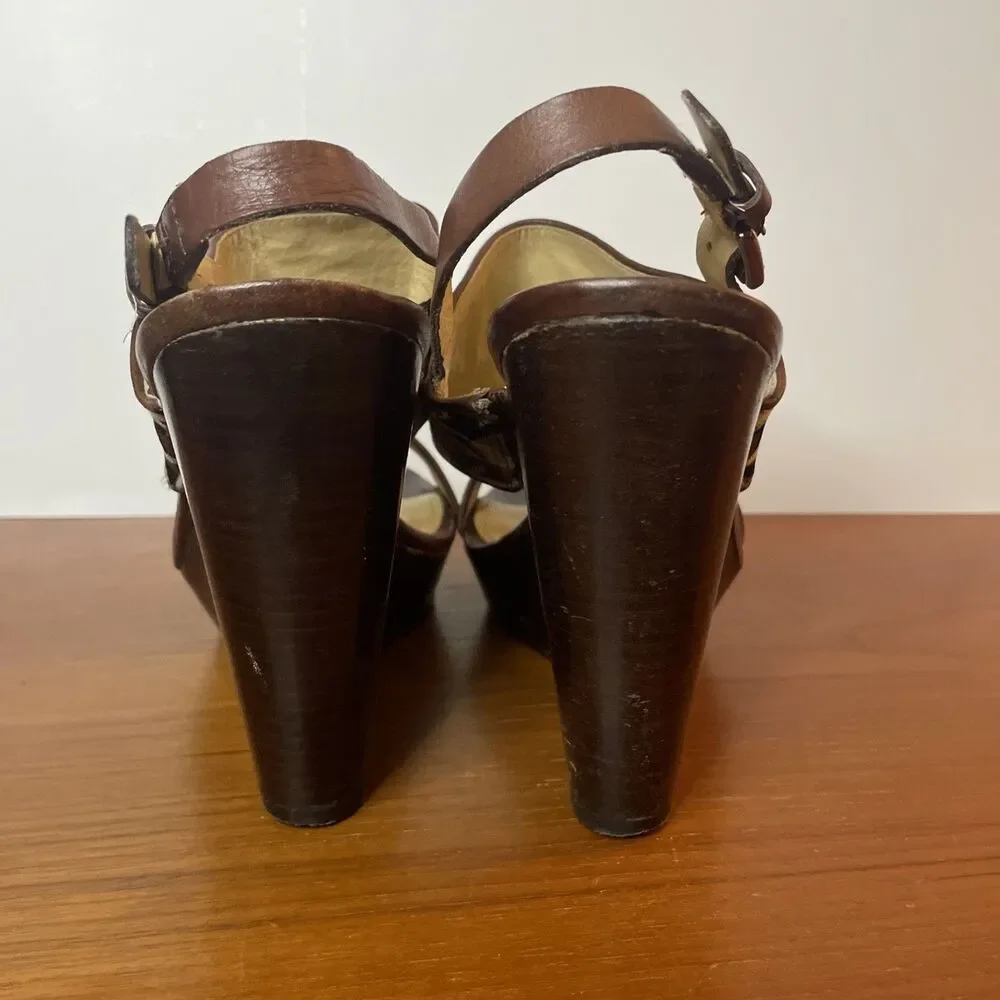 Coach Heels Wooden Wedge Leather Women’s Shoes Platform Size 8.5 - Picture 9 of 9